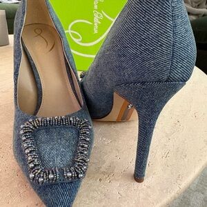 Sam Edelman Blue Denim Heels with Embellishments